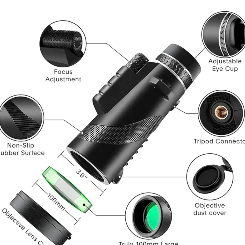 Universal Black Monocular Telescope with Tripod NWOT